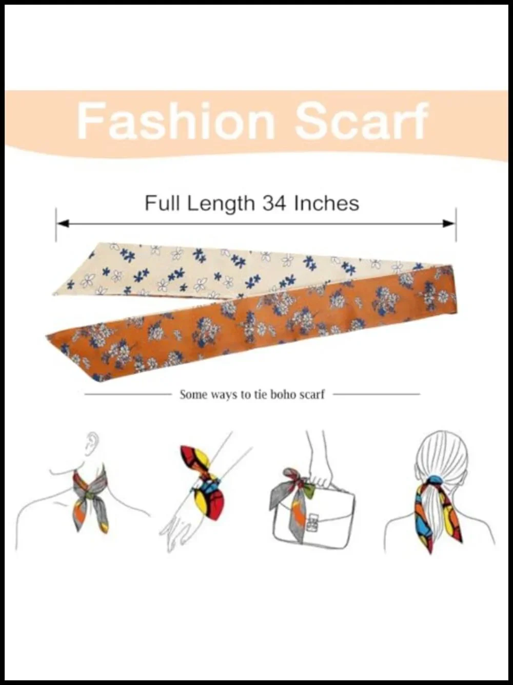 Set of 4 Boho Satin Scarves for Women - Multifunctional Hair, Neck & Bag